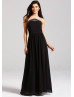 Black Chiffon Beads Strapless Long Prom Dress 